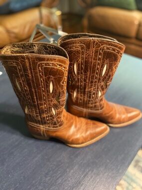 Ariat Starling Distressed Brown Leather Cowboy Boots with inlays sz 7b